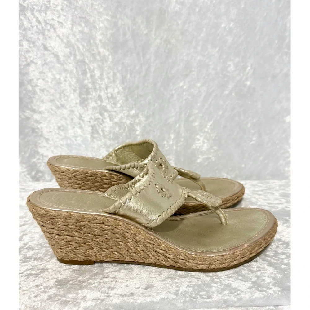 Jack Rogers Gold Marbella Metallic Leather Espadrille Wedge Sandals Womens Sz 6M